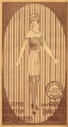Auswahl JPB-Korsett zum Verkauf in der Korsettabteilung der Galeries Lafayette in Paris - 1914