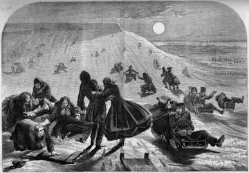 Schlittenfahren in Montreal, Kanada, Winter 1859. Gravur in „Le Monde Illustré“ Nr. 98 vom 26. Februar 1859