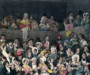 Zuschauer applaudieren im Theater, graviert von Benard und Frey, 1837