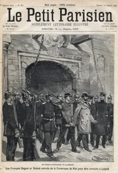 Spionageprozess in Deutschland: Die Franzosen Daguet und Dubois werden von der Festung Kiel nach Leipzig gebracht. In der Zeitung Le Petit Parisien am 10.12.1893 (Gravur)