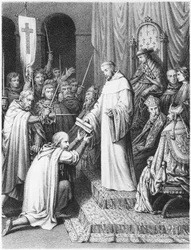 St. Bernhard, Abt von Clairvaux, gibt den Tempelrittern ihre Regeln
