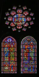 Die Heiligen Kosmas, Damian, Gervais und Proteus; Stifterpriester; die Jungfrau und das Kind oben