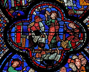 Das St. Johannes-Fenster: Er trinkt den vergifteten Kelch