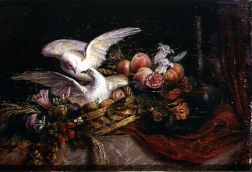 Stillleben mit zwei weißen Tauben, ca. 1840