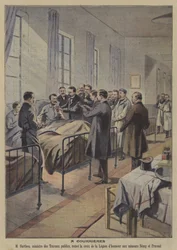 Überlebende des Courrieres-Grubenunglücks, Frankreich (Farblithografie)