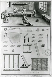Gerber, aus den Beschreibungen von Kunst & Handwerk von Denis Diderot (1713-84), veröffentlicht ca. 1770 (s/w Foto)