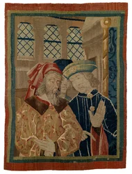Wandteppichfragment mit drei Figuren