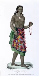 Tätowierte Frau aus Tonga-Tabou - in „Bibliotheque universelle des voyages“ von Albert-Montémont, ed. Armand-Aubrée, Bd. 17