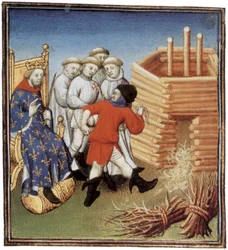 Templer werden unter dem Blick des französischen Königs Philipp IV. der Schöne im Jahr 1310 hingerichtet, Illustration