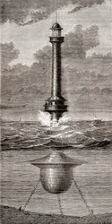 Der schwimmende Leuchtturm aus dem 19. Jahrhundert am Eingang zum Hafen von Liverpool, England, aus 