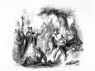 Der Erzbischof von Rouen in Verhandlung mit Rollo dem Wikinger, um die Stadt vor Angriffen anderer Wikinger zu schützen