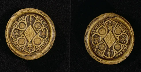 Das Wappensiegel von Jeanne de Penthievre, Herzogin der Bretagne und Gräfin von Goello, 1369