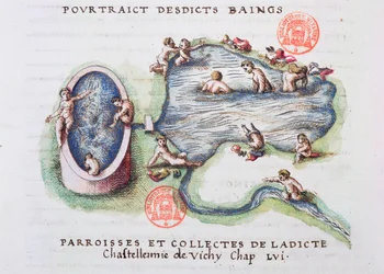 Die Bäder von Vichy, aus Generale Description du Bourbonnais von Nicolas de Nicolay (1517-83) 1569