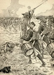 Die Schlacht von Marengo, Italien im Jahr 1800, zwischen den französischen Truppen unter Napoleon Bonaparte und den Österreichern. Aus Agenda Buvard du Bon Marché, veröffentlicht 1917.