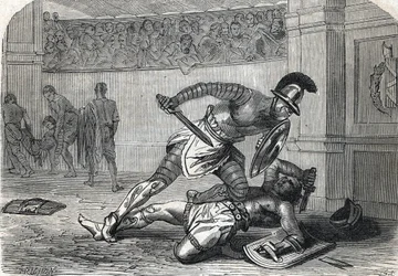 Die Schlacht der Gladiatoren in der Arena (Gravur) 1864