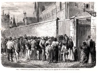 Die Kapuziner der Rue de la Santé verteilen die tägliche Suppe an die Armen, aus Le Monde Illustré, 1860