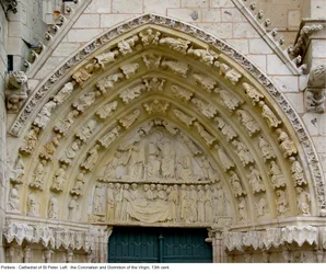 Die Krönung und die Entschlafung der Jungfrau Maria, vom linken Tympanon der Westfassade