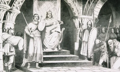 Die Krönung Childerichs II. (670-720), aus „Histoire de France“ von Colart, veröffentlicht um 1840