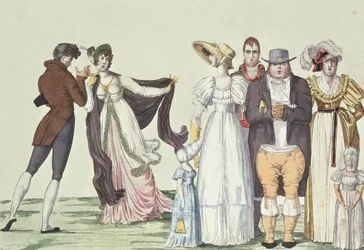 Die englische Familie in Paris, Illustration aus Le Supreme Bon Ton, ca. 1815