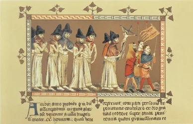Die Geißler in Doornik im Jahr 1349, Kopie einer Miniatur aus der Chronik von Aegidius Li Muisis