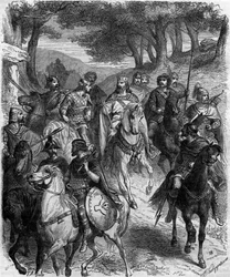 Die französischen Herren bei der Versammlung von Quiercy: das Kapitular von Quierzy, verkündet am 14. Juni 877 in Quierzy sur Oise von Karl dem Kahlen, um den reibungslosen Ablauf seines Reiches zu regeln