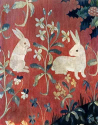 Die Dame und das Einhorn: "Geschmack", Detail von zwei Kaninchen