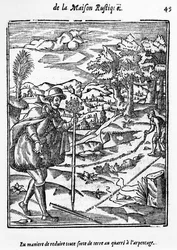 Die Art und Weise, jede Art von Boden auf das Vermessungsquadrat zu reduzieren, Illustration aus LAgriculture et Maison Rustique von Charles Estienne, Ausgabe veröffentlicht 1641