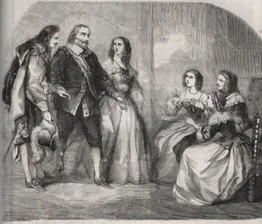 Der Marquis von Montespan, Louis Henri (Louis-Henri) de Pardaillan de Gondrin (1640-1691) (links) kam, um die Heirat von Francoise Athenais (Francoise-Athenais) von Rochechouart Mortemart (dann Marquise de Montespan oder Madame de Montespan) vorzuschlagen