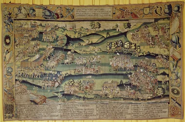 Das Treffen der beiden Armeen in der Schlacht von Jarnac, 13. März 1569