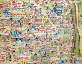 Die Montagne Sainte-Genevieve, Detail aus dem Plan von Paris um 1540, genannt Plan de la Gouache, ca. 1860