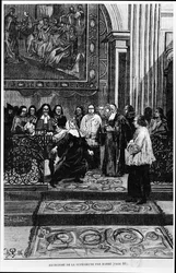 Die Mutter Oberin wird von Barre exorziert, Illustration für die Besessenen von Loudun in Les Mysteres de la Science von Louis Figuier, 1886