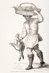 Der Geflügelhändler, nach einem Holzschnitt aus dem 16. Jahrhundert von Cesare Vecellio (1521-1601) aus 