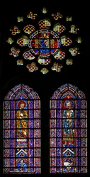Der Prophet Hosea; eine weitere Figur, die Wappen von Mauclerc; Jungfrau und Kind oben