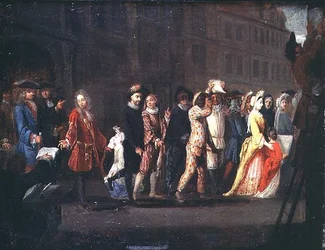 Die Rückkehr der Komödianten nach der Unterdrückung der Comédie Italienne, 1697