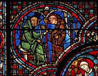 Das St. Lubin Fenster: St. Avit gibt Lubin die Schlüssel zum Keller zurück