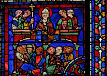 Das St. Martin Fenster: Der Heilige predigt
