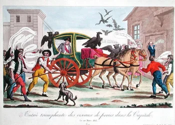 Der triumphale Einzug der Raubvögel in die Hauptstadt, Karikatur der Rückkehr Napoleons (1769-1821) nach Paris, 20. März 1815