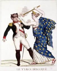 Der entlarvte Tyrann - in „Napoleon 1., Karikaturen, Dummy-Sammlung“, ca. 1814.