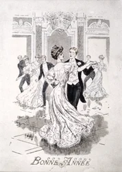 Der Walzer, französische Neujahrskarte, späte 19. Jahrhundert