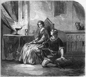 Die Weiße Königin von Kastilien (1188-1252) und der Dichter und König von Navarra Thibault IV. von Champagne (1201-1253) (auch bekannt als Thibault I. von Navarra). Gravur in „Die Geschichte der Prostitution und Ausschweifung bei allen Völkern der Welt von