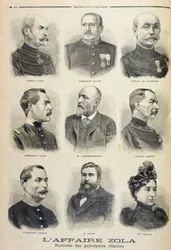 Die Zola-Affäre: Porträts der Hauptzeugen, Illustration aus der illustrierten Beilage von Le Petit Journal, 27. Februar 1898