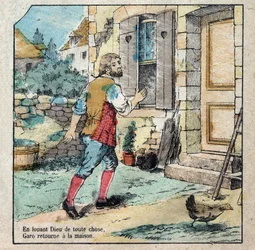 Die Eichel und der Kürbis. Fabeln von Jean de La Fontaine (1621-95). Epinal-Bild Ende des 19. Jahrhunderts.