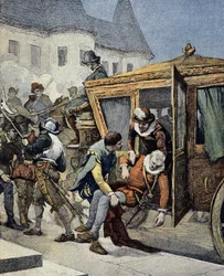 Die Ermordung von Heinrich IV. am 14.05.1610. Cover "Le Petit Français Illustré" vom 12.05.1900.