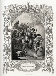 Die Eroberung von Konstantinopel im Jahr 1453 durch die osmanischen Truppen. Gravur zur Illustration der Histoire des papes von Maurice Lachatre (1814-1900), Librairie du progrès, Paris