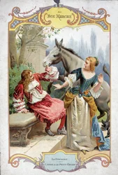 Der Esel und der kleine Hund (Fabel von La Fontaine) - Bon Marché Werbeaufkleber
