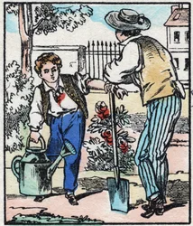 Der Gärtner. Gravur in „La chanson des metier“. Epinal-Bild, Ende des 19. Jahrhunderts. Private Sammlung