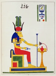 Die Göttin Hathor, Illustration aus Pantheon égyptien: Sammlung mythologischer Figuren des alten Ägypten, von Jean-Francois Champollion, veröffentlicht ca. 1986