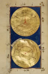 Das Wunder von Ezechias oder die Uhr von Ahaz (Achas) Der kranke König von Juda Ezechias erhält das Recht auf eine Gunst Gottes, der sein Gelübde hört, die Zeit zurückzudrehen. Darstellung von Sonnenuhren. Miniatur aus „Kommentare der Bibel“ von Nicholas v