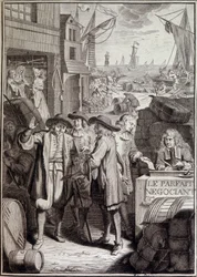 Die perfekte Verhandlung (Abschluss eines Marsches in einem Hafen im 18. Jahrhundert) - Frontispiz eines Werkes von Jacques Savary
