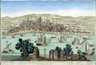 Der Hafen und die Stadt Bordeaux - Gravur